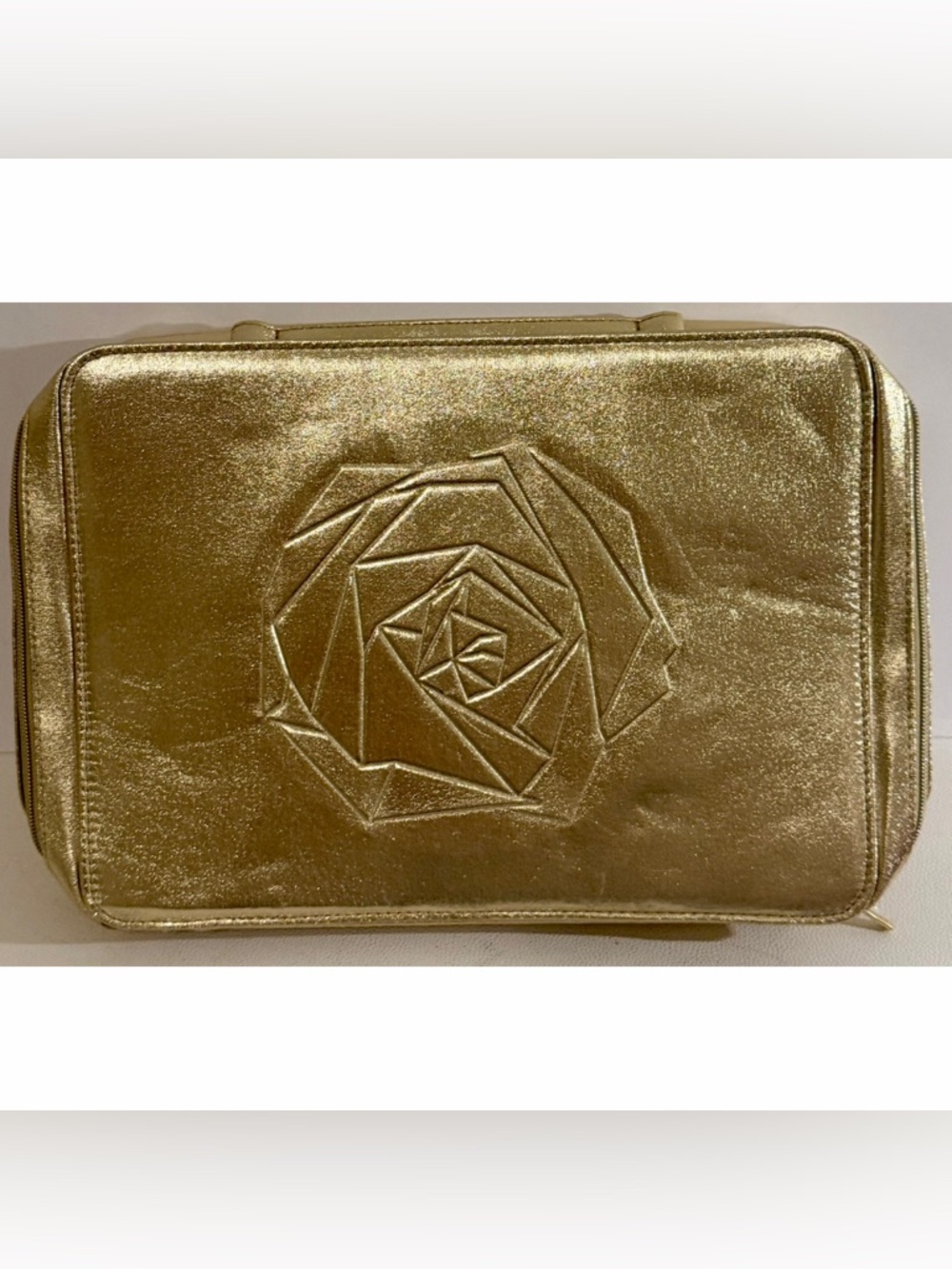 Lancôme Paris Gold Train Case Makeup Bag Vanity Travel Zipper Organizer Like New